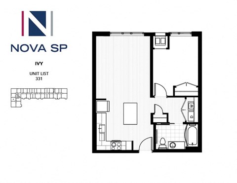 Floor plan for 1 bed, 1 bath, 639 sqft